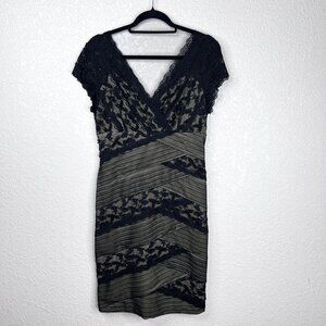 Marina Beaded Lace Bodycon Cocktail Dress V-Neck Cap Sleeves Size 10